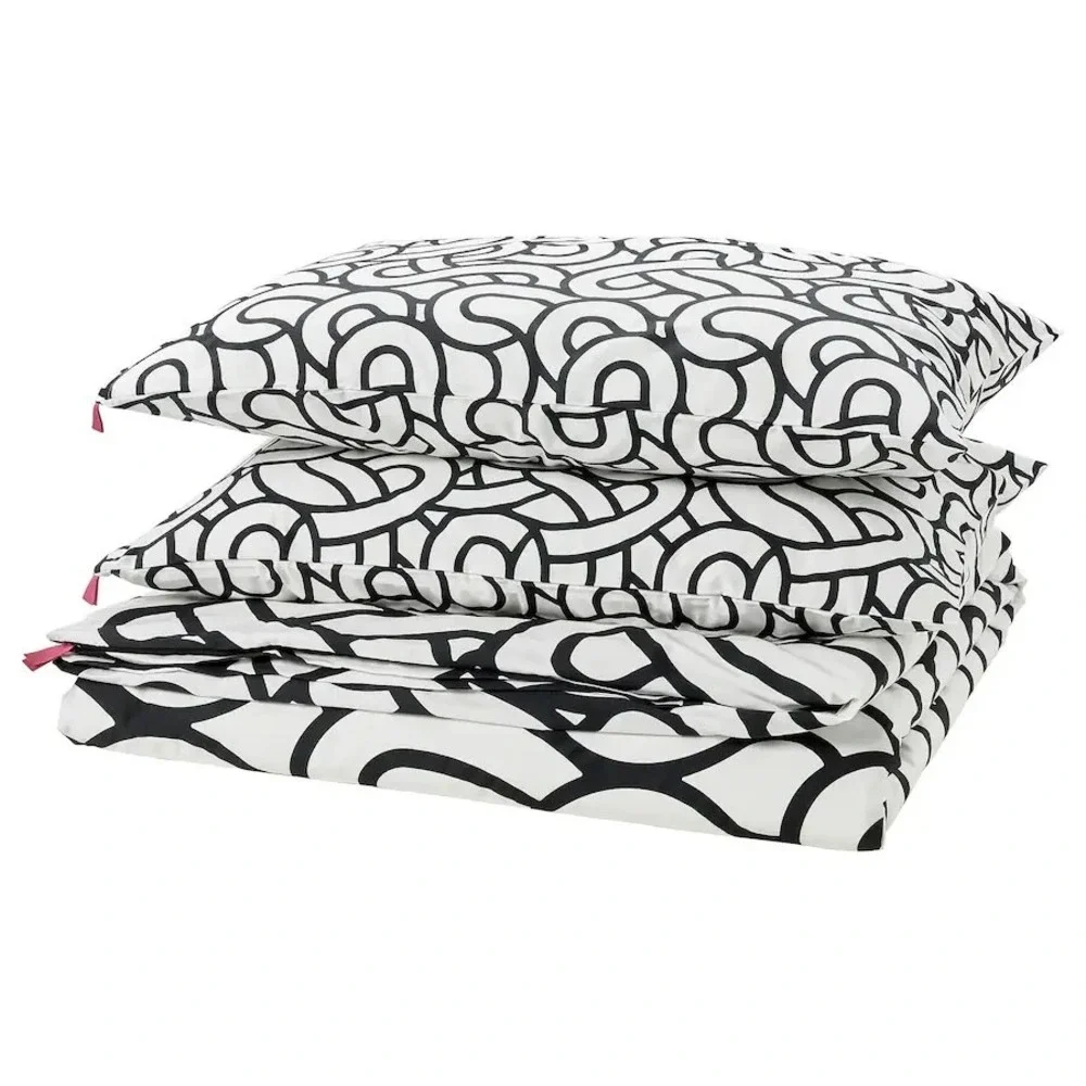 Ikea Sotronn Full/Queen Duvet Cover + 2 Pillowcases, white/black/patterned New